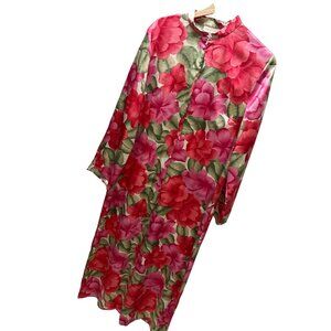 Lord & Taylor Long Floral Zip Satin Mrs Roper House Dress